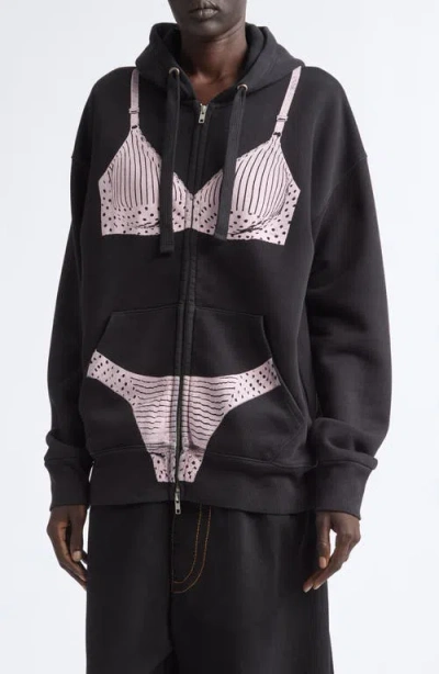 Vaquera Graphic-print Zip-up Hoodie In Black