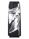Vaquera Graphic Print Long Jersey Skirt With Adjustable Waist In Black