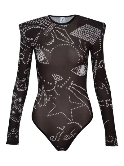 Vaquera Printed Shoulder-pad Top In Brown