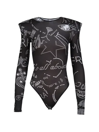 Vaquera Printed Shoulder-pad Bodysuit In Black