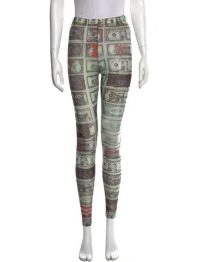 Pre-owned Vaquera Printed Skinny Leg Pants In Green