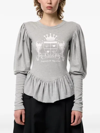 Vaquera Romantic Crest-print Peplum T-shirt In Gray