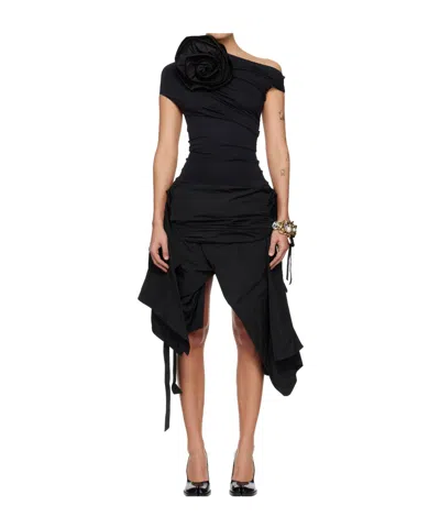 Vaquera Rose Applique Mini Dress In Black