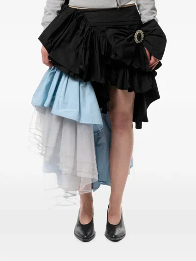 Vaquera Ruffled Asymmetric Midi Skirt In Black