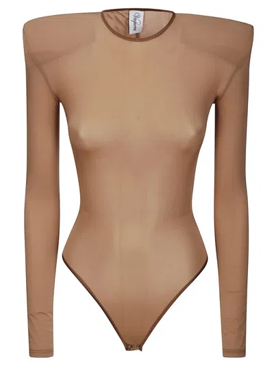 Vaquera Second Skin Crew Neck Bodysuit With Versatile Shoulder Straps In Brown