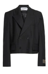 Vaquera Slouchy Crop Double Breasted Wool Blazer In Black
