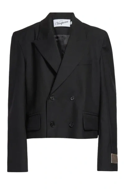 Vaquera Slouchy Crop Double Breasted Wool Blazer In Black
