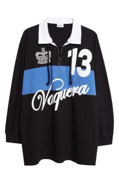 Vaquera Stripe Oversize Cotton Rugby Shirt In Black