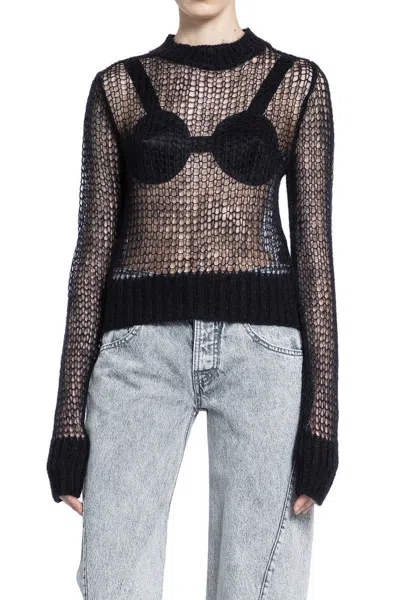 Vaquera Ruched Detailed Mesh Top In Black