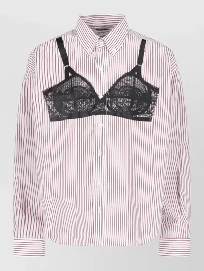 Vaquera Sweatshirt Lace Detail Long Sleeves Stripes In White