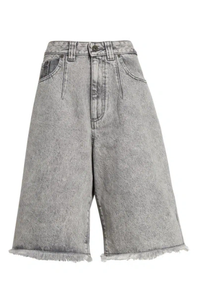 Vaquera Trade Lace-up Raw Hem Denim Shorts In Grey