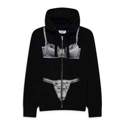 Vaquera Trompe L'oeil Zip Hoodie Black In Xs