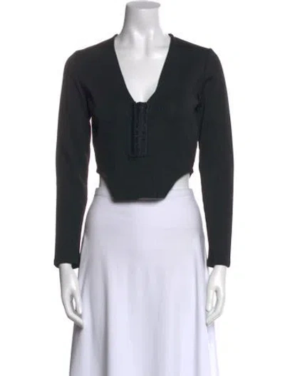 Pre-owned Vaquera V-neck Long Sleeve Crop Top In Black