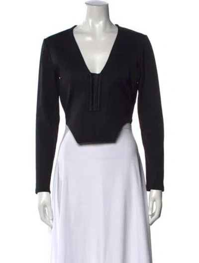 Pre-owned Vaquera V-neck Long Sleeve Top In Black