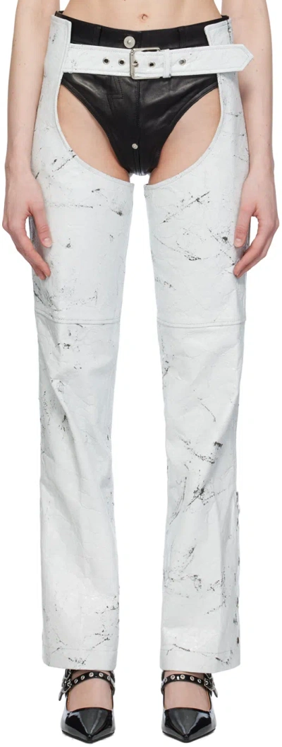 Vaquera White Distressed Leather Trousers In 1 White