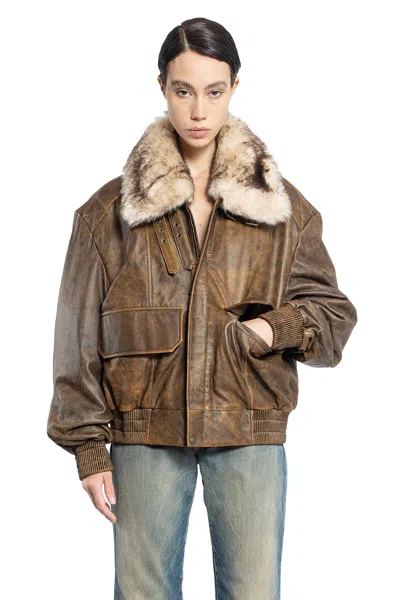 Vaquera Brown Faded Leather Bomber Jacket