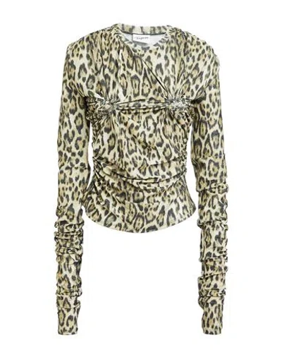 Vaquera Woman Top Pastel Yellow Size L Polyester, Metallized Polyamide, Elastane In Animal Print