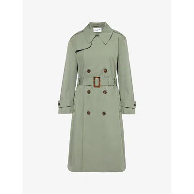 Vaquera Womens Olive Underwear-embellished Cut-out Woven Trench Coat In Green