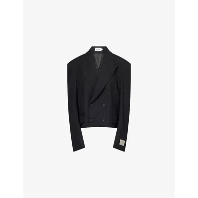 Vaquera Womens Black Twill Peak-lapels Relaxed-fit Wool Blazer
