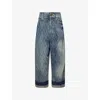 Vaquera Baby Oversize Monogram High Waist Cuffed Wide Leg Jeans In Blue