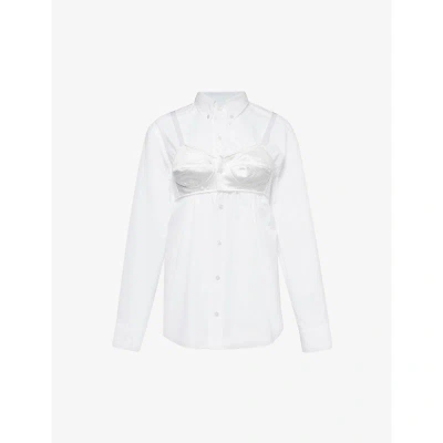 Vaquera Womens White Bra-detail Long-sleeved Cotton Shirt