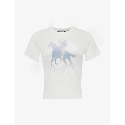 Vaquera Womens White Cowboy-print Short-sleeved Cotton T-shirt