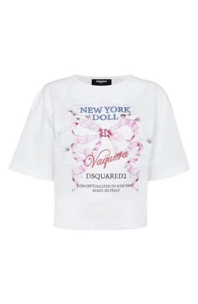 Vaquera X Dsquared2 New York Doll Crop Graphic T-shirt In White