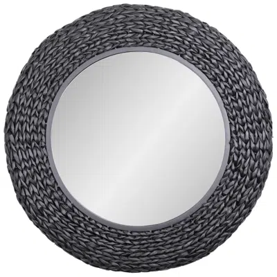 Varaluz Athena 30" Matte Black/black Seagrass Round Wall Mirror