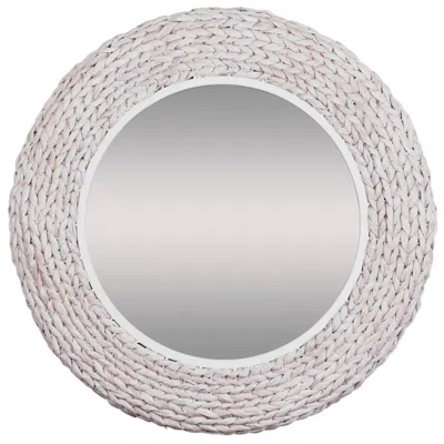 Varaluz Athena 30" Matte White/whitewash Seagrass Round Wall Mirror