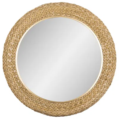 Varaluz Athena 40-in Round Wall Mirror - French Gold/natural Seagrass