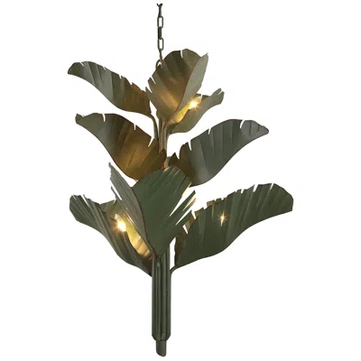 Varaluz Banana Leaf 35" Wide Natural Green Metal Chandelier