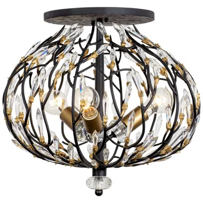 Varaluz Bask 3-lt Crystal Semi-flush - Matte Black/french Gold