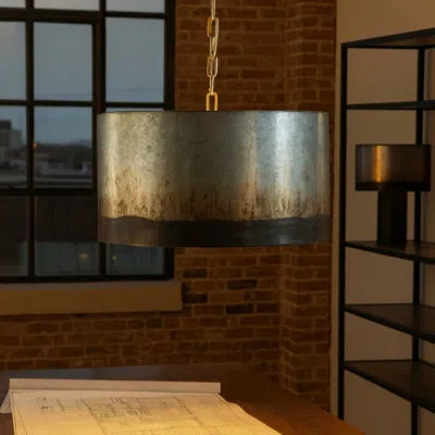 Varaluz Cannery 4-light Drum Pendant In Silver,ombre Galvanized