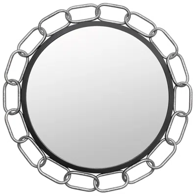 Varaluz Casa Chains Of Love Matte Black And Silver 30" Round Wall Mirror