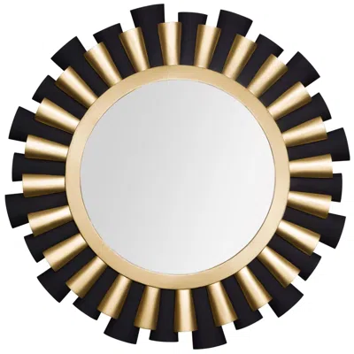 Varaluz Casa Daphne Matte Black And French Gold 36" Round Wall Mirror