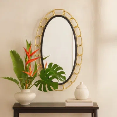 Varaluz Chains Of Love 24x40 Oval Wall Mirror - Matte Black/textured Gold In Gold;black