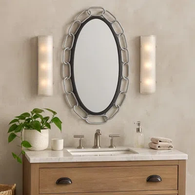 Varaluz Chains Of Love 24x40 Oval Wall Mirror - Matte Black/textured Silver In Gold;black