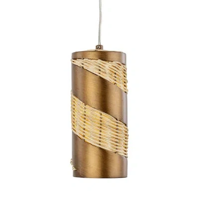 Varaluz Flow 1 Light Cylinder Mini Pendant In Antique Brass;natural