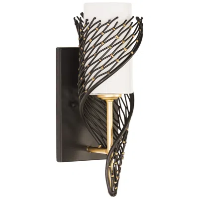 Varaluz Flow 14" Matte Black And French Gold Left-facing Wall Sconce In Multi