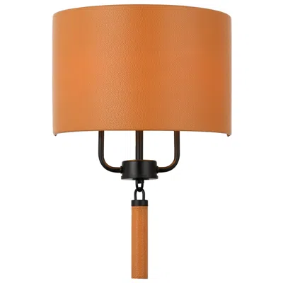 Varaluz Secret Agent 18" High Black With Camel Leather Wall Sconce