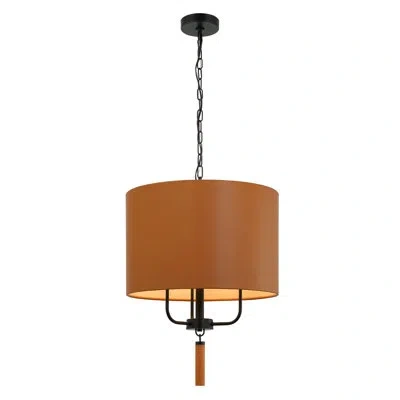 Varaluz Secret Agent 3-light Shaded Drum Pendant In Black,camel