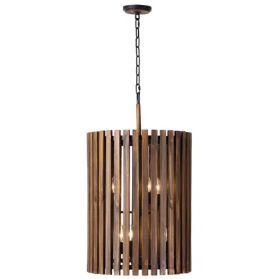Varaluz Suratto 18" Wide Black And Walnut Wood 6-light Pendant Light In Brown