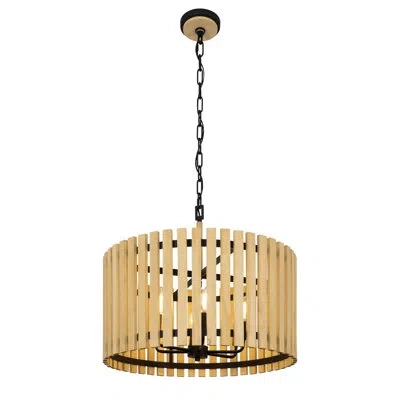 Varaluz Suratto 6 - Light Wood Drum Chandelier In Matte Black,honey Blonde