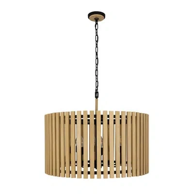 Varaluz Suratto 8 - Light Wood Drum Chandelier In Matte Black,honey Blonde
