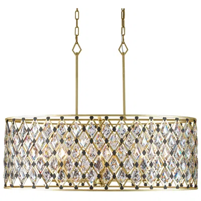 Varaluz Windsor 8-lt Oval Crystal Linear Pendant - French Gold & Matte Black