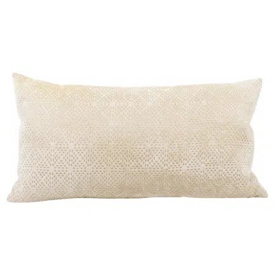 Pre-owned Various Makers Art Deco Inspired Off-white Velvet Lumbar Throw Pillow In Sand