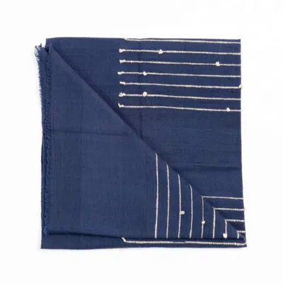 Variously Blue Rosewood Indigo With Hand Knotted Stripes Handloom Merino Throw