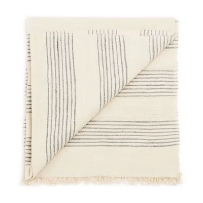Variously Silica Chalk Off White And Gray Stripes Handwoven Throw - White