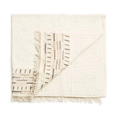 Variously Unah Brown Hand Embroidered Organic Cotton Artisanal Throw - Brown In Multi