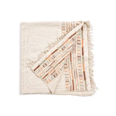 Variously Unah Coral Hand Embroidered Handwoven Cotton Artisan Throw - Multicolour In White
